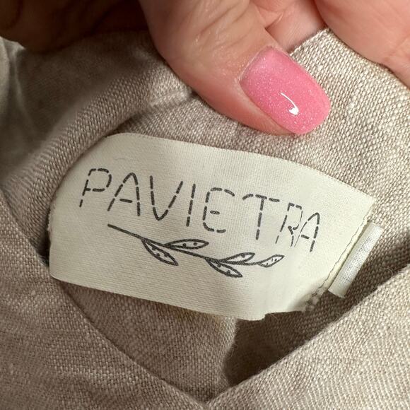 Pavientra Women's Taupe Tie Strap Organic Modern Linen Mini Dress Size 4XL - Picture 4 of 7